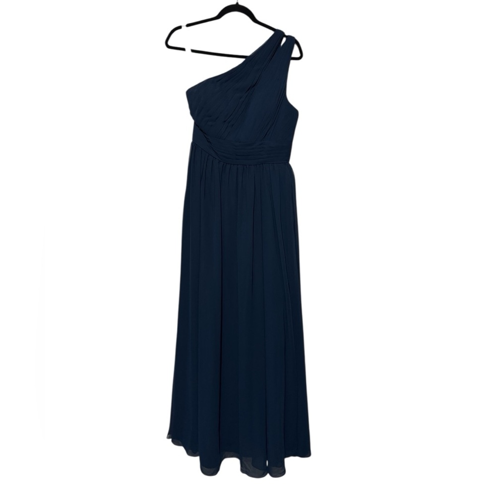 Azazie Molly Dark Navy Pleated Formal One Shoulder Prom Bridesmaid Dress Size 4